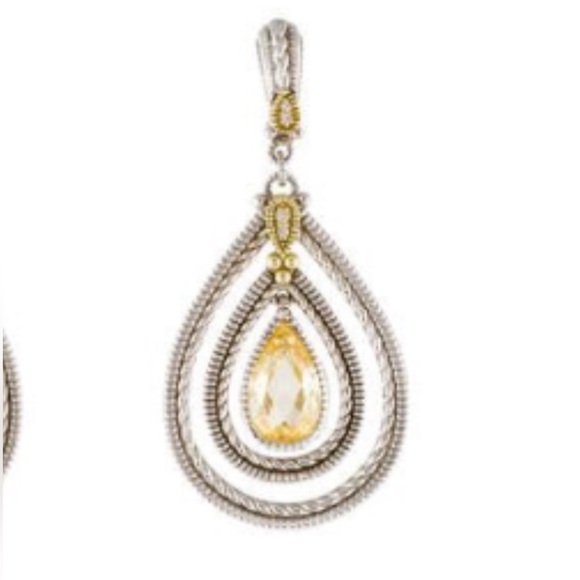 Judith Ripka 925 Sterling Pear drop Citrine & Pave Diamond Earrings 18kGold post - Picture 4 of 11